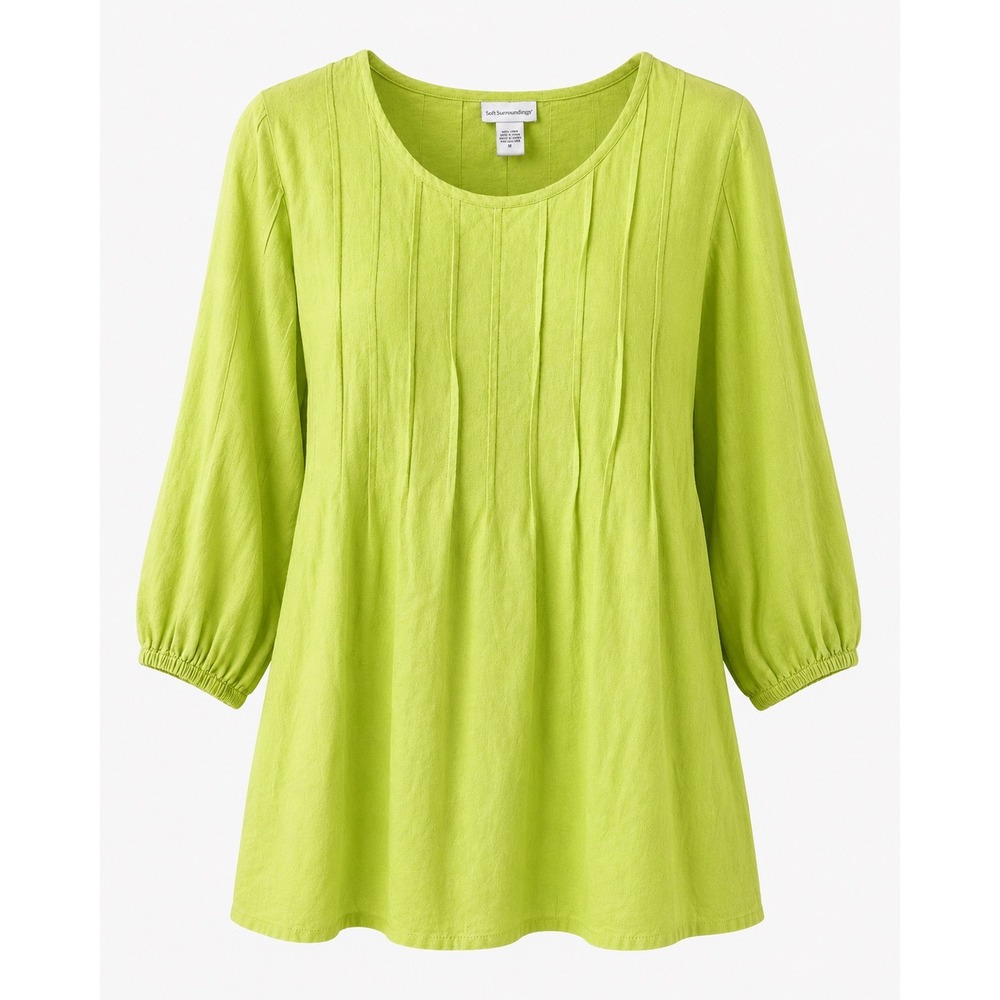 Soft Surroundings Tunic Women XL Lime Green Excellent Pintuck Cotton 24014 - Picture 6 of 13